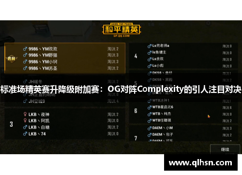 标准场精英赛升降级附加赛：OG对阵Complexity的引人注目对决